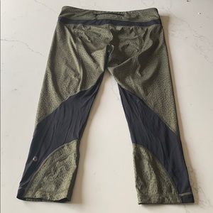 Army green black mesh yoga crop leggings lululemon